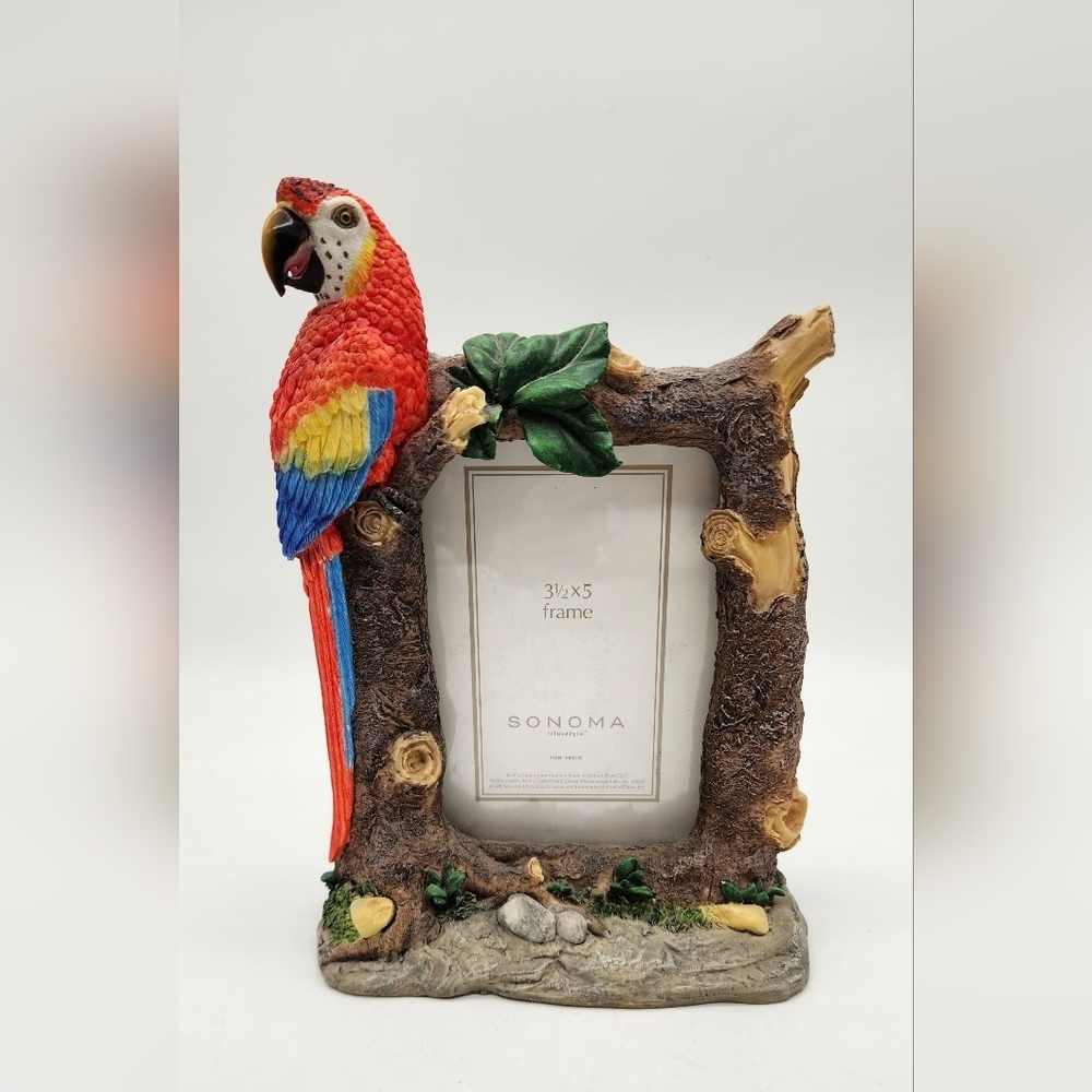 Sonoma Tropical Parrot Picture Frame 4.5x6 outer handpainted stoneware. 3.5 x5